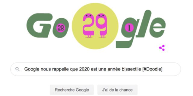 Google nous rappelle que 2020 est une année bissextile [#Doodle]