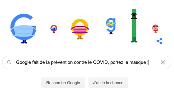Google fait de la prévention contre le COVID et de porter le masque [#Doodle]
