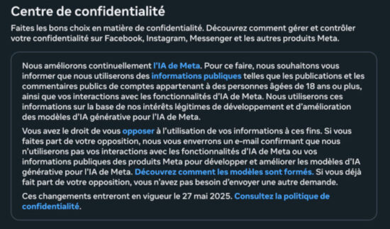 tutoriel pour s'opposer au traitement des données personnelles de Meta