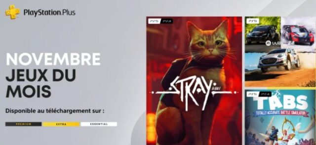PS Plus novembre 2025 – Jeux gratuits sur PS4 et PS5 sélection des jeux PS Plus Essential de novembre 2025 : Stray, WRC 24 et Totally Accurate Battle Simulator disponibles sur PS4 et PS5