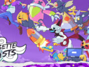 Combat de monstres pixel-art dans Cassette Beasts montrant une fusion entre deux créatures