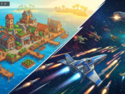 Havendock ville flottante océanique colorée et Hyper Echelon vaisseau spatial pixel art combat, deux jeux gratuits Epic Games Store jusqu'au 2 avril 2026